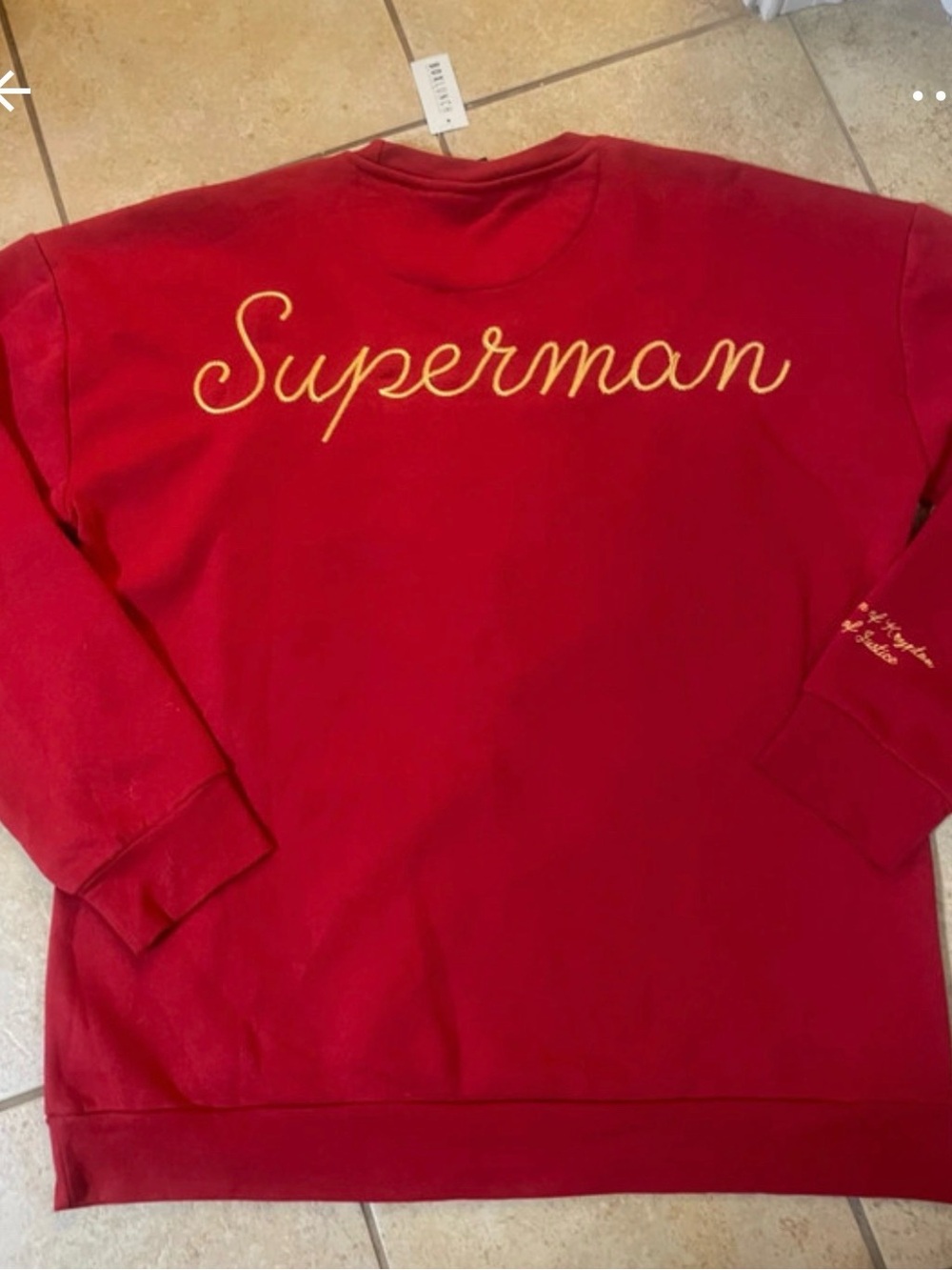 DC Comics Superman Red Crewneck Sweater with White '38' Applique and Blue Trim - Picture 4 of 5